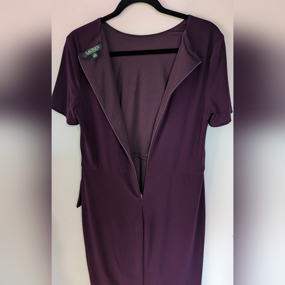 RALPH LAUREN Womens Purple Ruffled Short Sleeve Crew Neck Mini Sheath Dress 14 - Picture 7 of 12